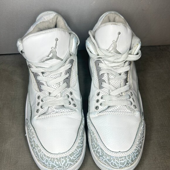 Jordan Other - Nike Air Jordan 3 Retro Pure Money Triple White Elephant Print Sneakers